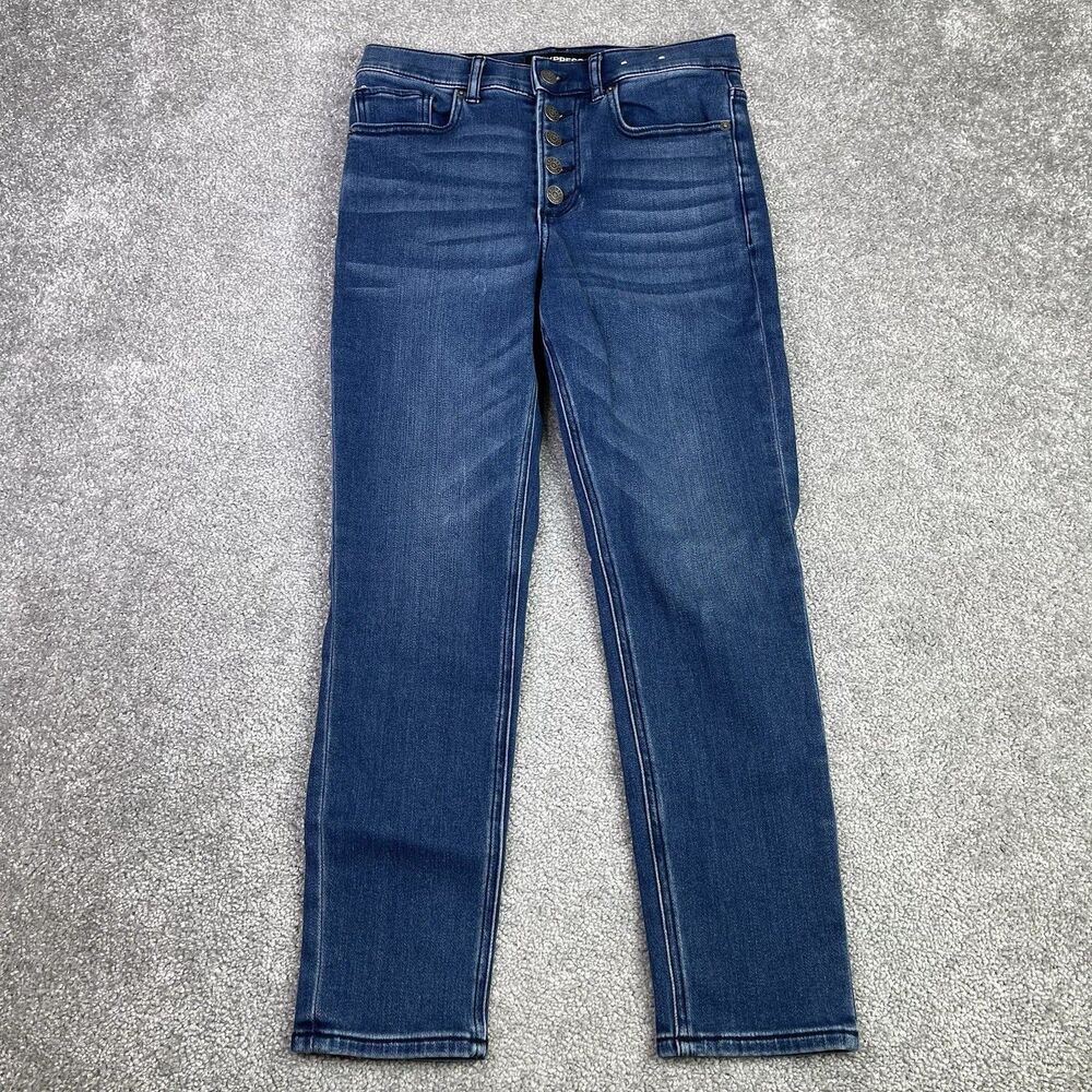 Express Jeans Women’s 4 Short Ankle Skinny High Rise Dark Denim Stretch